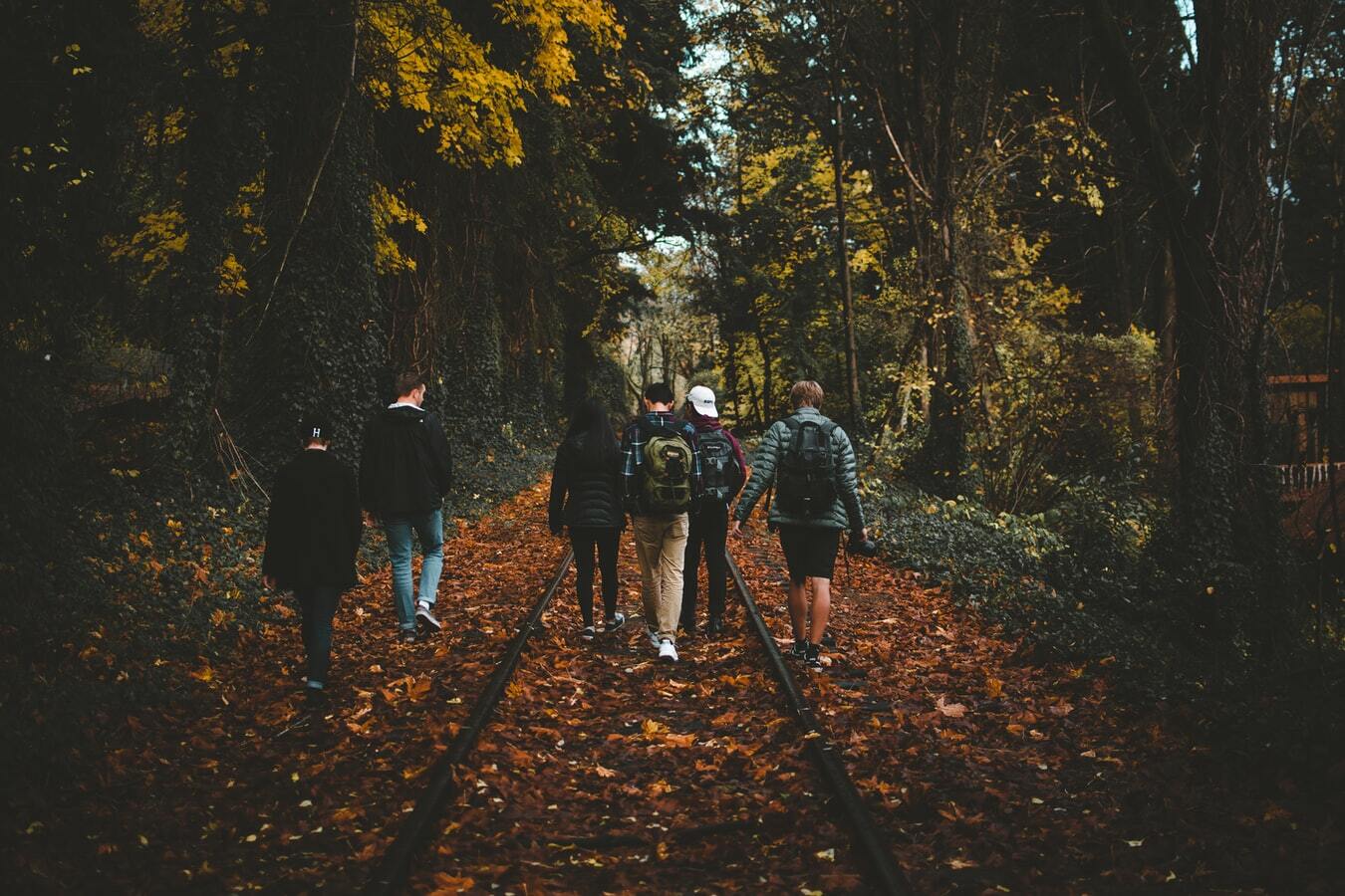 Kids Walking on old Railroad Tracks in Park in Lake Oswego, Oregon